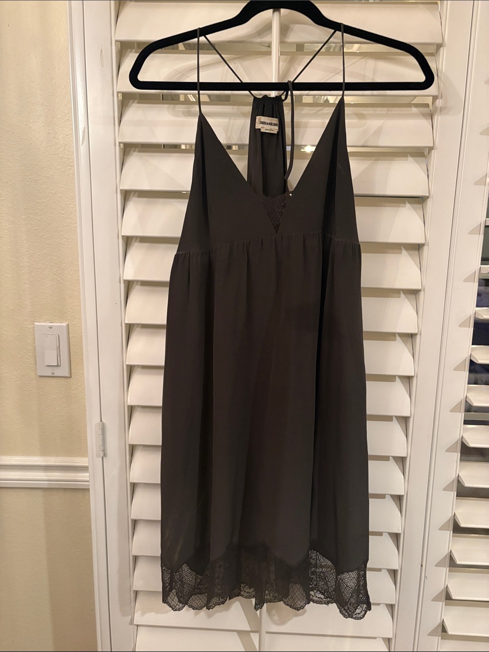 Zadig & Voltaire Black V-Neck Slip Dress with Lace Trim